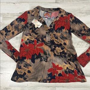 Johnny Was Claret Long-sleeve Swing Polo Size XS NWT